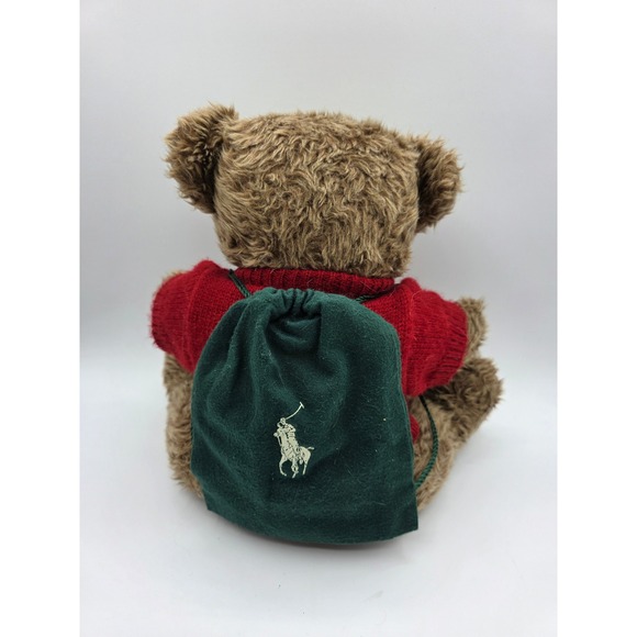 Vintage 1998 Ralph Lauren Polo Teddy Bear Red Reindeer Sweater Green Backpack - Picture 2 of 8